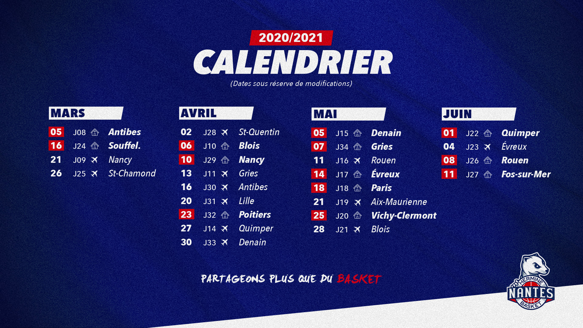 Découvrez le nouveau calendrier du championnat de Pro B ! | Nantes